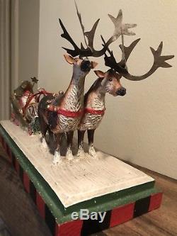 Lou Schifferl Midwest Cannon Falls Large Santa Sleigh Reindeer Folk Carved Rare