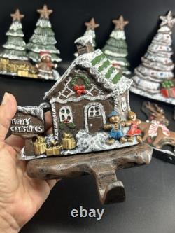 Lulu Decor Cast Iron 6 Christmas Stocking Holders Hangers Reindeer Santa Sleigh