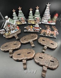Lulu Decor Cast Iron 6 Christmas Stocking Holders Hangers Reindeer Santa Sleigh