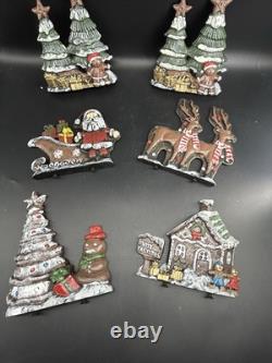 Lulu Decor Cast Iron 6 Christmas Stocking Holders Hangers Reindeer Santa Sleigh