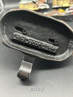 Lulu Decor Cast Iron 6 Christmas Stocking Holders Hangers Reindeer Santa Sleigh