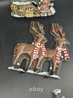 Lulu Decor Cast Iron 6 Christmas Stocking Holders Hangers Reindeer Santa Sleigh