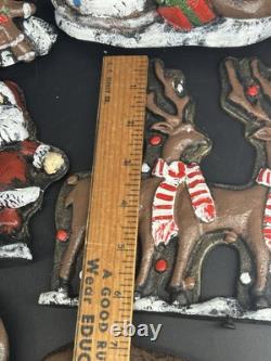 Lulu Decor Cast Iron 6 Christmas Stocking Holders Hangers Reindeer Santa Sleigh