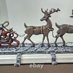 Lulu Decor Santa in Sleigh 3 Reindeer Christmas 5 Stocking Hanger Cast Iron 28