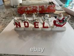 MCM Vintage NOEL Japan SANTA CLAUS w SLEIGH Reindeer Candleholders ORIGINAL BOX