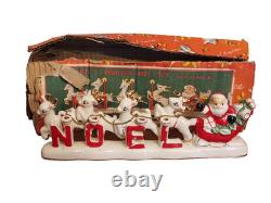 MCM Vintage NOEL Japan SANTA CLAUS w SLEIGH Reindeer Candleholders ORIGINAL BOX