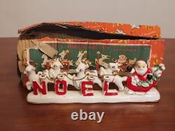 MCM Vintage NOEL Japan SANTA CLAUS w SLEIGH Reindeer Candleholders ORIGINAL BOX