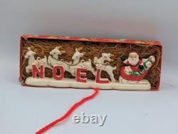 MCM Vintage NOEL Japan SANTA CLAUS w SLEIGH Reindeer Candleholders ORIGINAL BOX