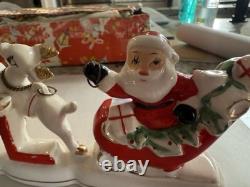 MCM Vintage NOEL Japan SANTA CLAUS w SLEIGH Reindeer Candleholders ORIGINAL BOX