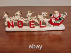 MCM Vintage NOEL Japan SANTA CLAUS w SLEIGH Reindeer Candleholders ORIGINAL BOX