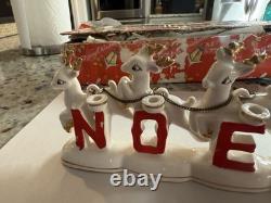 MCM Vintage NOEL Japan SANTA CLAUS w SLEIGH Reindeer Candleholders ORIGINAL BOX