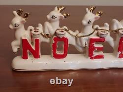 MCM Vintage NOEL Japan SANTA CLAUS w SLEIGH Reindeer Candleholders ORIGINAL BOX