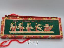 MCM Vintage NOEL Japan SANTA CLAUS w SLEIGH Reindeer Candleholders ORIGINAL BOX