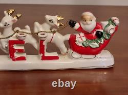 MCM Vintage NOEL Japan SANTA CLAUS w SLEIGH Reindeer Candleholders ORIGINAL BOX