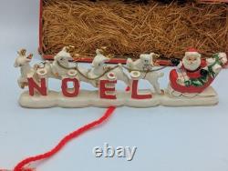 MCM Vintage NOEL Japan SANTA CLAUS w SLEIGH Reindeer Candleholders ORIGINAL BOX