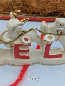 MCM Vintage NOEL Japan SANTA CLAUS w SLEIGH Reindeer Candleholders ORIGINAL BOX