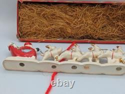 MCM Vintage NOEL Japan SANTA CLAUS w SLEIGH Reindeer Candleholders ORIGINAL BOX
