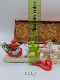 MCM Vintage NOEL Japan SANTA CLAUS w SLEIGH Reindeer Candleholders ORIGINAL BOX