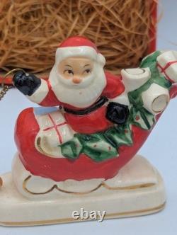 MCM Vintage NOEL Japan SANTA CLAUS w SLEIGH Reindeer Candleholders ORIGINAL BOX