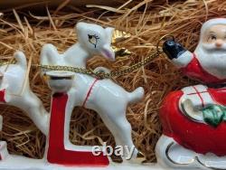 MCM Vintage NOEL Japan SANTA CLAUS w SLEIGH Reindeer Candleholders ORIGINAL BOX