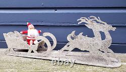 MCM Vintage Wooden Mica Santa Sleigh Sled Reindeer Large Christmas Display 28.5