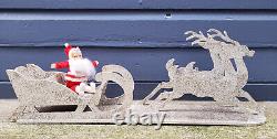 MCM Vintage Wooden Mica Santa Sleigh Sled Reindeer Large Christmas Display 28.5