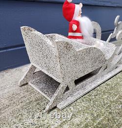MCM Vintage Wooden Mica Santa Sleigh Sled Reindeer Large Christmas Display 28.5