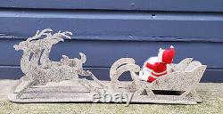 MCM Vintage Wooden Mica Santa Sleigh Sled Reindeer Large Christmas Display 28.5