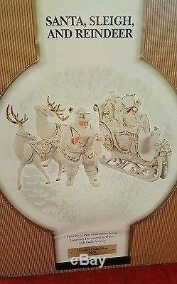 Member's Mark White & Gold Porcelain Santa Sleigh And Reindeer Christmas Set