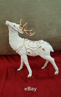 Member's Mark White & Gold Porcelain Santa Sleigh And Reindeer Christmas Set