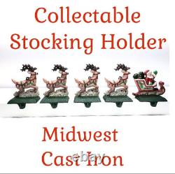 MIDWEST CHRISTMAS STOCKING SANTA in SLEIGH & 4 REINDEER HOLDER Hanger SET