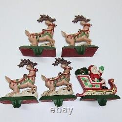 MIDWEST CHRISTMAS STOCKING SANTA in SLEIGH & 4 REINDEER HOLDER Hanger SET