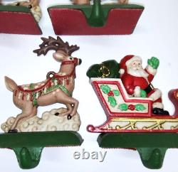 MIDWEST CHRISTMAS STOCKING SANTA in SLEIGH & 4 REINDEER HOLDER Hanger SET