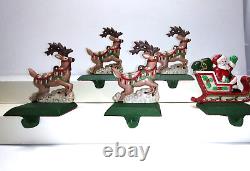 MIDWEST CHRISTMAS STOCKING SANTA in SLEIGH & 4 REINDEER HOLDER Hanger SET