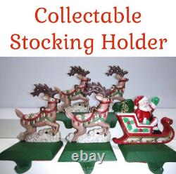 MIDWEST CHRISTMAS STOCKING SANTA in SLEIGH & 4 REINDEER HOLDER Hanger SET