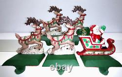 MIDWEST CHRISTMAS STOCKING SANTA in SLEIGH & 4 REINDEER HOLDER Hanger SET