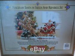 MINT! Grandeur Noel 2003 Santa in Sleigh and Reindeer Porcelain Set Christmas