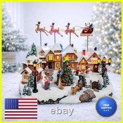 MOMENTS IN TIME Animated Christmas Village Santa Sleigh Reindeer Lighted
