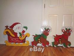 Made To Order, Santa In Sleigh & 2-reindeers Christmas Yard Art Decoration