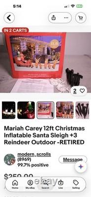 Mariah Carey 12ft Christmas Inflatable Santa Sleigh +3 Reindeer Outdoor -RETIRED