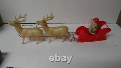 Marvelous Old 16L Celluloid Santa in Sled with 2 Glass Eye Celluloid Reindeer
