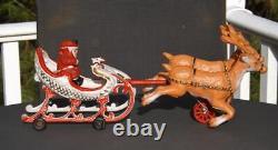 Mechanical Cast Iron Santa Sled & Reindeer on Wheels Reindeer Go Up & Down