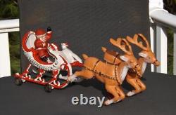 Mechanical Cast Iron Santa Sled & Reindeer on Wheels Reindeer Go Up & Down