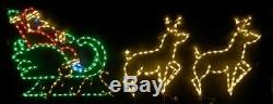 Med Santa Claus Sleigh w Reindeer Outdoor LED Lighted Decoration Steel Wireframe