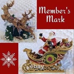 Member's Mark Christmas Santa Sleigh withReindeer LARGE Centerpiece Decor withBox A+