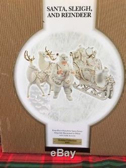 Member's Mark Gold & White Porcelain Santa Reindeer & Sleigh withBox-EUC