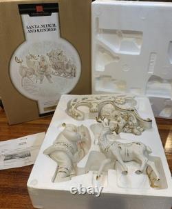 Member's Mark Porcelain Santa Sleigh & 2 Reindeer in Original Box 2005