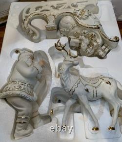 Member's Mark Porcelain Santa Sleigh & 2 Reindeer in Original Box 2005