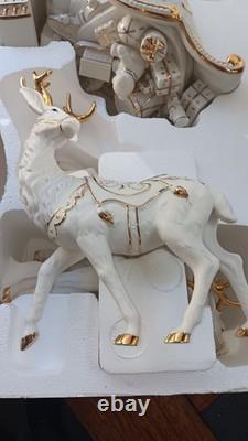 Member's Mark Porcelain Santa Sleigh & 2 Reindeer in Original Box 2005 Member's Mark Porcelain Santa Sleigh & 2 Reindeer in Original Box 2005