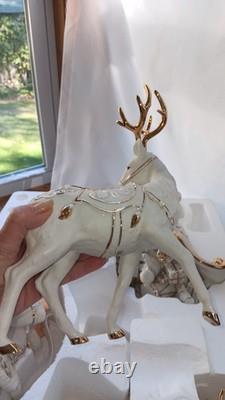 Member's Mark Porcelain Santa Sleigh & 2 Reindeer in Original Box 2005 Member's Mark Porcelain Santa Sleigh & 2 Reindeer in Original Box 2005